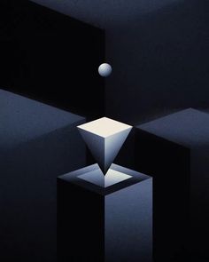 an image of a cube in the middle of a room with a ball coming out of it