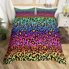 colorful leopard print bedding set with matching pillowcases and duvet cover sets