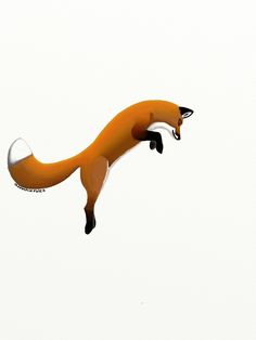 an orange fox is flying through the air