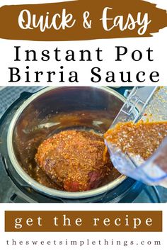 the recipe for instant pot burrito sauce in an instant pot with text overlay