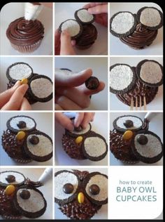 how to make baby owl cupcakes with chocolate frosting