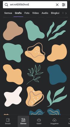 an iphone screen with various shapes and colors on it, including leaves and other things