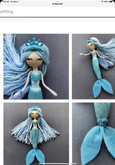 an image of the little mermaid doll with blue hair and tail, sitting on top of a