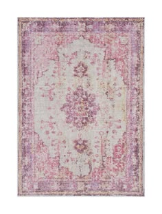 an area rug with pink and purple colors