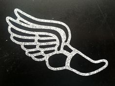 Track Shoe with Wings Silver Glitter Decal by CutiePieClipz, $3.00 Track Clothes, Athletic Banquet, Marathon Tattoo, Runner Tattoo, Locker Tags, Sports Ideas, Helmet Designs, Banquet Ideas, Henna Ideas