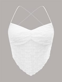 White Sexy Collar  Mesh Plain Halter Embellished Slight Stretch Summer Women Tops, Blouses & Tee Tops Cortos Aesthetic, Festive Outfits Christmas, Bandana Crop Top, Boho Festival Outfit, Custom Shoes Diy, Summer Festival Outfit, Boho Summer Outfits, Shein Icon, Summer Trends Outfits