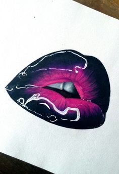 a drawing of a purple and black lip