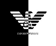 the logo for emporo armani is shown in black and white, with an eagle