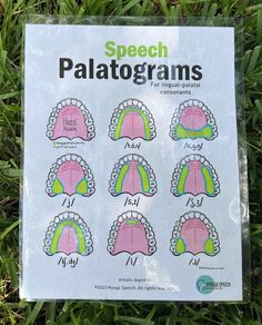 a sheet of stickers on the grass that says speech palatograms