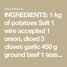 INGREDIENTS: 1 kg of potatoes Salt 1 wire accepted 1 onion, diced 3 cloves garlic 450 g ground beef 1 teaspoon salt 1 teaspoon paprika 1 teaspoon black pepper 200 g tomato parsley 1 tablespoon butter Green smell to taste 100 g grated mozzarella cheese . Click on the following link and access other delicious recipes👇🏻 beacons.ai/superyummy Grandmas Recipes, Mozzarella Cheese, Delicious Recipes, Ground Beef, Garlic Cloves, Easy Dinner, Garlic, Salt, Yummy Food