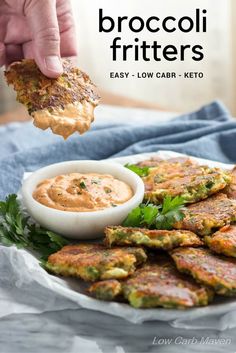 broccoli fritters on a plate with dipping sauce