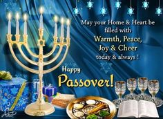 happy passover greeting card with menorah and gifts