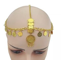 24k Gold Plated Arabic Coin headpiece Bridal Ethnic Tiara, Coin jewelry, Turkish Moroccan Jewelry, Bridal hair pins Coin Headpiece, 3d Metal Art, Golden Coin, Moroccan Jewelry, Headpiece Bridal, Head Chain, Head Jewelry, Gold Belts, Hair Jewelry Wedding