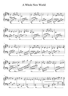 sheet music with the words, a whole new world written in black and white on it