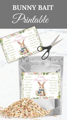 an easter bunny printable is in the bag with scissors and sprinkles