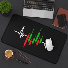 "Trading Heartbeat Desk Mat: Novelty Infographic desk mat for traders of stocks, forex and crypto.  About our desk mat Optical and laser mice are supported 100% natural rubber backing Black non-slip base with anti fray edges Size Options LARGE: 31.5\" × 15.5\" (80cm × 39.4cm) MEDIUM: 12\" × 22\" (30.5cm x 55cm) SMALL: 12\" × 18\" (30.5cm x 45.5cm) How to order 1. Add the item to your cart 2. Proceed to checkout 3. Get super excited about the arrival of your order 4. Leave us a review raving about your new product!!  Quality guarantee If your item is defective or damaged on arrival we will arrange to ship and replace your order immediately, photos of defect will be requested prior to processing a replacement.  Looking for something unique? If you are looking for a specific design/type of mu Financial Advice, Desk Storage, Super Excited, Storage Items, Desk Mat, Natural Rubber, In A Heartbeat, New Product, Angeles