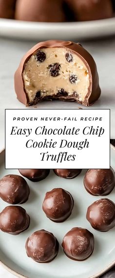 Image for Easy Chocolate Chip Cookie Dough Truffles Chocolate Treat Recipes, Cookie Dough Truffles No Bake, Dessert Recipes For Party, Easy Truffles No Bake, Cookie Truffle Balls, Finger Deserts, Christmas Truffles Recipe, Chocolate Chip Balls, Truffles Recipe Easy