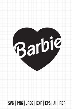 a heart with the word barbie written on it in black and white, against a grid background