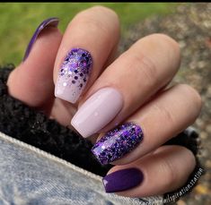 Purple Dip Nail Ideas, Resting Witch Face, Purple Glitter Nails, Nails With Glitter, Hard Gel Nails, Glitter Manicure, Fingernail Designs, Gel Nail Art Designs, Witch Face