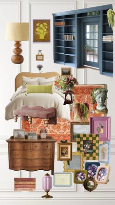 a collage of pictures and furniture in a bedroom