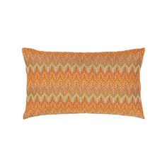 an orange and yellow decorative pillow on a white background