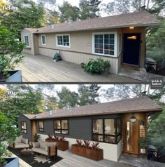 before and after photos of a small house