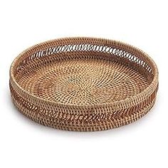 a round woven tray on a white background