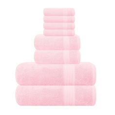 six pink towels stacked on top of each other