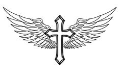 a cross with wings and an arrow in the middle is shown on a white background