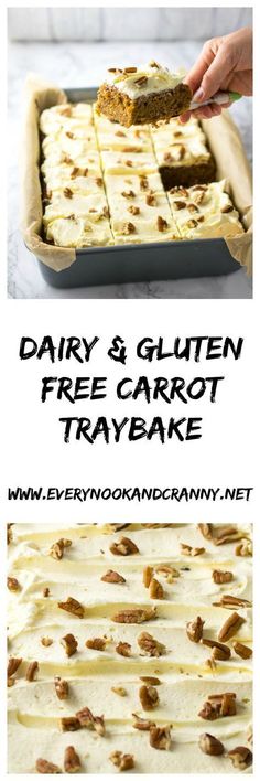 two pictures showing how to make gluten free carrot tray bakes with text overlay