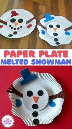 paper plate melted snowman craft for kids to make on christmas day or winter holidays