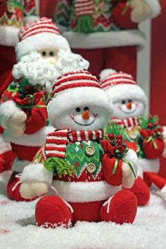 christmas decorations with santa claus and snowmen