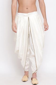 Buy Art Silk Solid Dhoti in Cream | Dhoti For Men - (VASMRD001CR) — Karmaplace Dhoti Salwar Suits, Jeans Refashion, Tulip Pants, Trousers Pattern