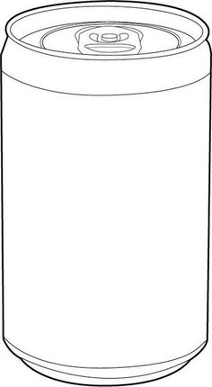 a black and white drawing of a soda can with the lid open, on a white background