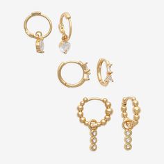 # Pieces In Set: 3 PairIncluded: 3 Pair of EarringsEarring Back: HingedMetal Color: Gold ToneEarring Length: 12mmEarring Width: 22.1mmCare: Wipe CleanStone Type: 20 Cubic ZirconiaEarrings Type: Wire EarringsEarrings Style: Hoop EarringsMetal: BrassCountry of Origin: Imported Earring Sets, Cubic Zirconia Earrings, Jewellery And Watches, Earring Set, Cubic Zirconia, Gold Tones, Women Jewelry, Gold, Color