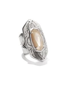 This ring was made for stunnin’, and that’s just what it’ll do. An eye-catching combination of vintage-inspired etched metal and a stone in our signature shape, the Keziah Vintage Silver Cocktail Ring in Natural Mother-of-Pearl is a cut above the rest. This ring is a part of Yellow Rose by Kendra Scott—a brand that celebrates ranch life with Kendra Scott staples alongside select curated jewelry pieces and accessories. Metal Vintage Silver Over Brass Material Natural Mother Of Pearl Size 1.78"L X Silver Statement Earrings, Metal Etching, Silver Necklace Statement, Silver Jewelry Rings, Silver Cuff Bracelet, Multi Strand Necklace, Silver Cuff, Pearl Size, Brass Material