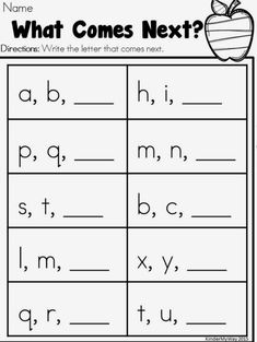 the worksheet for what comes next? with an apple and letter sounds on it