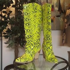 Nwob Brand New, No Tags Or Brand. Screaming Fluorescent Yellow Or Yellow Green, You Decide - With A Python Snake Pattern, And A Faux Fur Lining. Pretty Sure An Eu 44 Corresponds With A 10.5 Usa Size, But Do Your Homework! Ride 'Em, Cowgirl! Yellow Fitted Casual Boots, Yellow Synthetic Boots With Round Toe, Yellow Round Toe Synthetic Boots, Yellow Synthetic Round Toe Boots, Yellow High Heel Boots For Party, Yellow High Heel Party Boots, Yellow Boots For Spring Party, Yellow Pointed Toe Boots For Party, Yellow Pointed Toe Party Boots