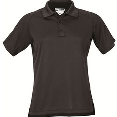 a women's black polo shirt on a white background