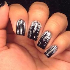 Zoya Nail Polish in Willa Black Nail Silver Tip, Black And Silver Dip Nails, Black Nails With Silver Accent Nail, Gray And Black Nail Polish, Black And Gray Sparkle Nails, Natural Nail Polish, Nail Board, Zoya Nail, Zoya Nail Polish