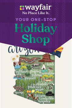 the holiday shop flyer for wayfair, which features an image of a map and words