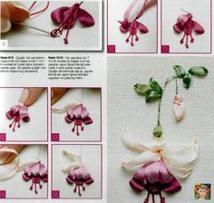 the instructions for how to make an origami flower with ribbon and flowers on it