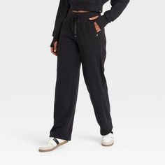 Women's French Terry Straight Leg Sweatpant - JoyLab™ Black S Wide Leg Lounge Pants, Shirts Crop, Color Pants, Solid Color Pants, French Terry Fabric, Womens Fleece, Athletic Fits, Pair Of Pants, Bottom Clothes