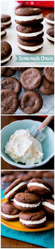 chocolate cookies with cream cheese on top and an image of the same cookie in front