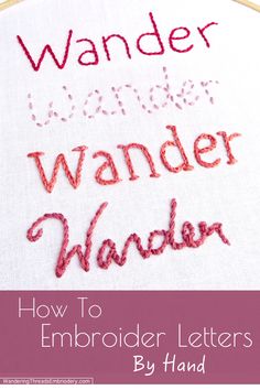 an embroidery pattern with the words wonder, wonder and wonder written in red on it