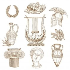 ancient greek vases and other decorative items - miscellaneous objects / art print templates