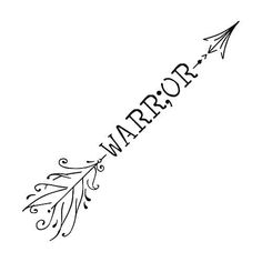 the word warrior written in black ink on a white background with an arrow pointing to it