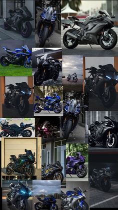 many different motorcycles are shown in this collage