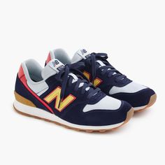 These New Balance X J Crew Collaboration Sneakers Are So Cute! Navy Suede With A White Canvas Inset. Trimmed With Red And Mustard Yellow. Such A Fun Shoe. Worn A Few Times. Little To No Wear. A Few Small Spots On Left Canvas Area. Size 9.5. No Longer Available On The J Crew Website. New Balance Blue, Shoe Palace, Shoes To Buy, Blue Yellow Red, Fashion Killa, Shoe Game