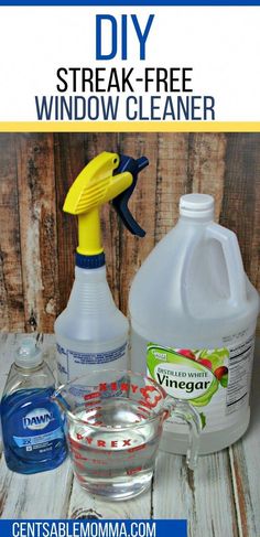 diy streak - free window cleaner with ingredients to make it look like they're cleaning